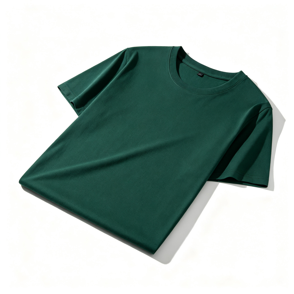 Dark Green Cotton Crew Neck Short Sleeve T-Shirt