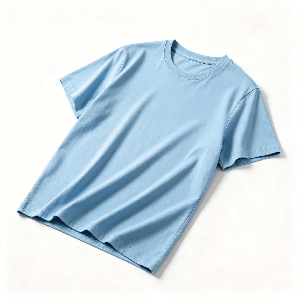 Light Blue Cotton Crew Neck Short Sleeve T-Shirt