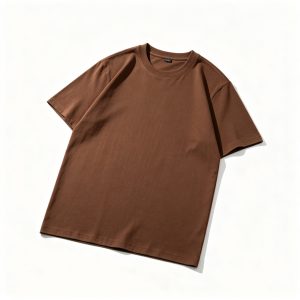 Coffee Cotton Crew Neck Short Sleeve T-Shirt