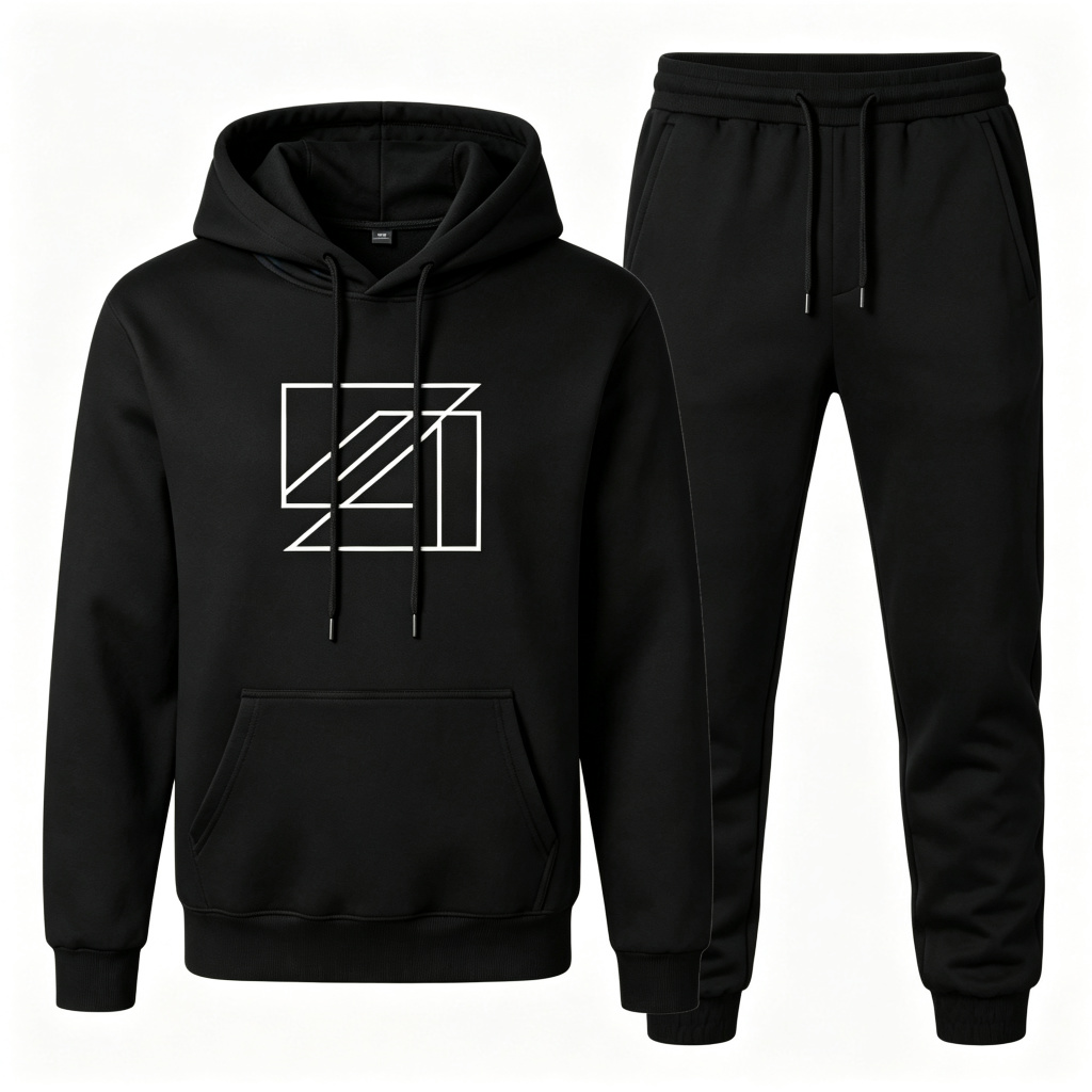 Black Geometric Print Hoodie & Sweatpants Set