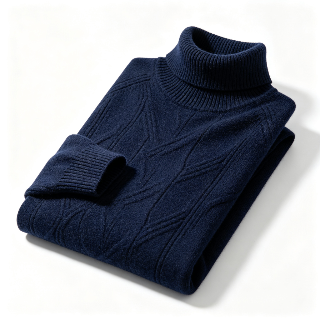 Navy Turtleneck Knit Sweater
