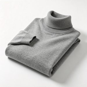 Gray Turtleneck Knit Sweater