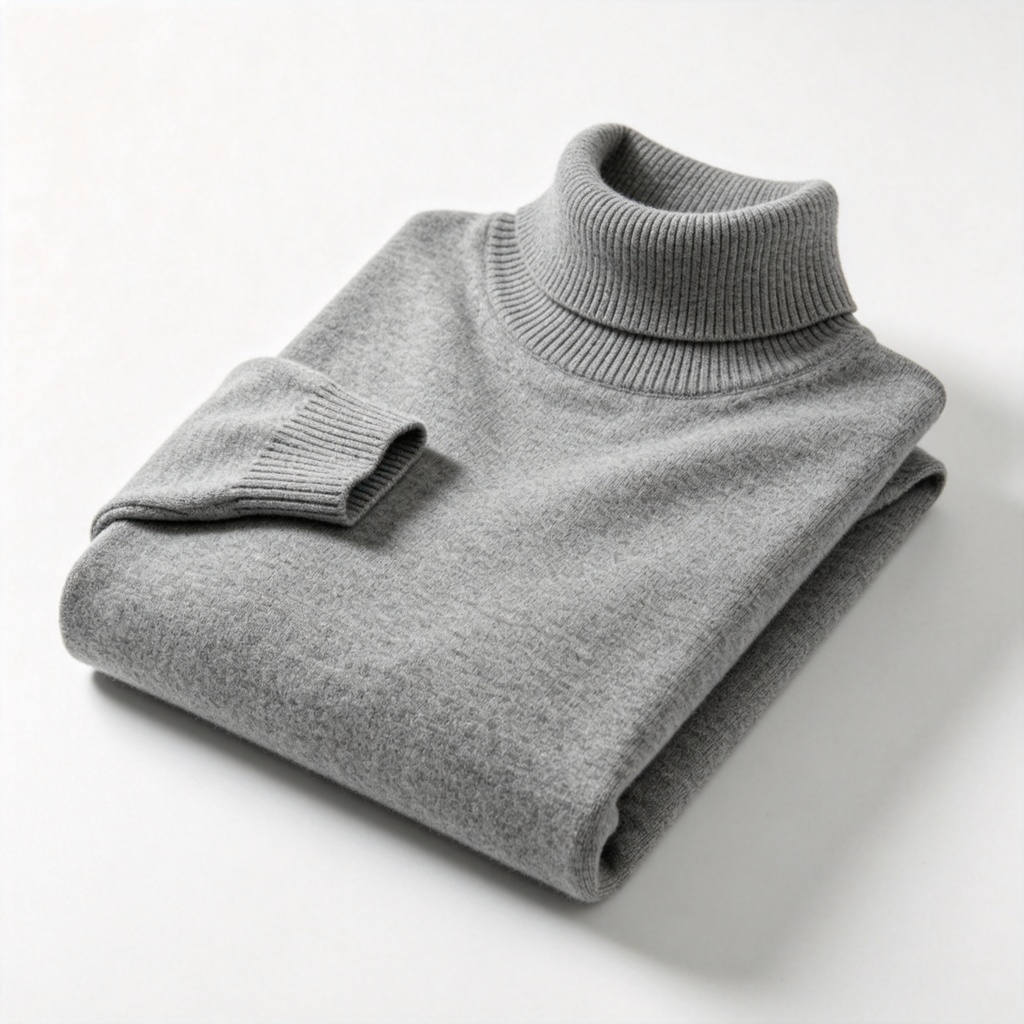 Gray Turtleneck Knit Sweater
