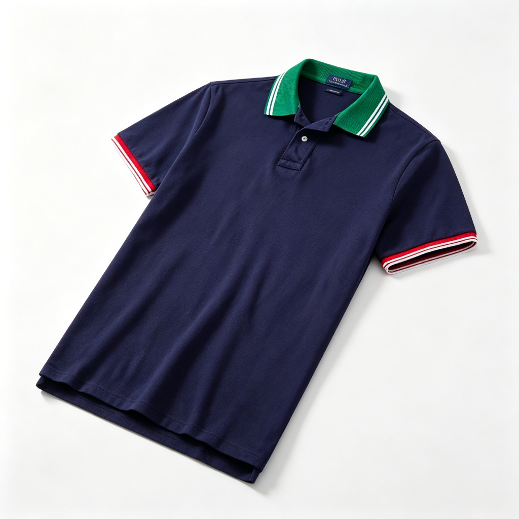 Navy Green Collar Polo Collar Polo Shirt