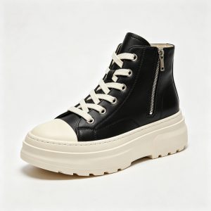 Black Leather High Top Platform Sneakers