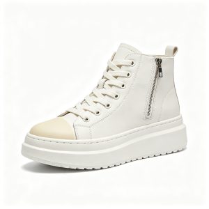 All White Leather High Top Platform Sneakers