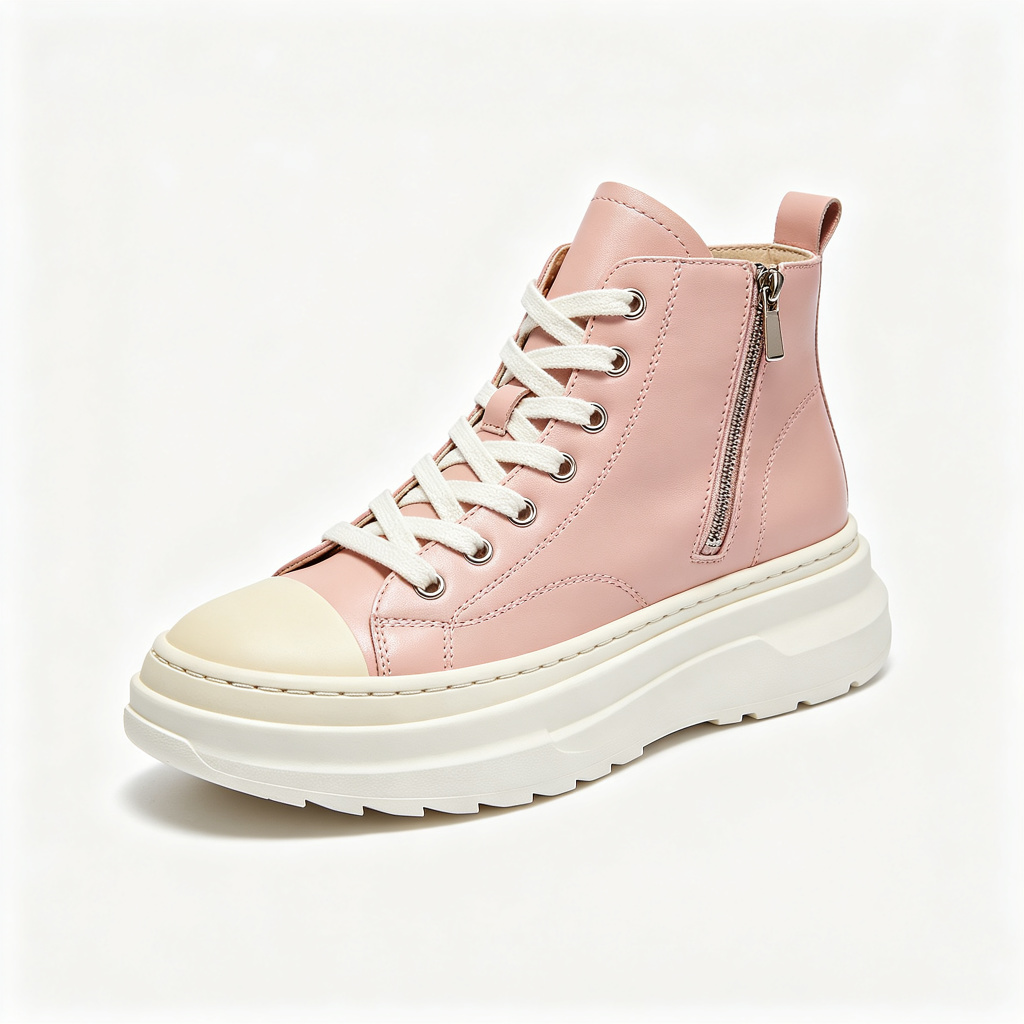 Pink Leather High Top Platform Sneakers