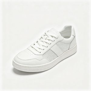 White Leather Mesh Low Top Sneakers