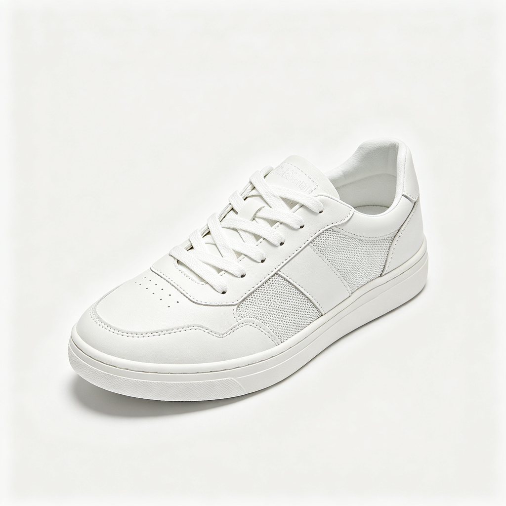 White Leather Mesh Low Top Sneakers
