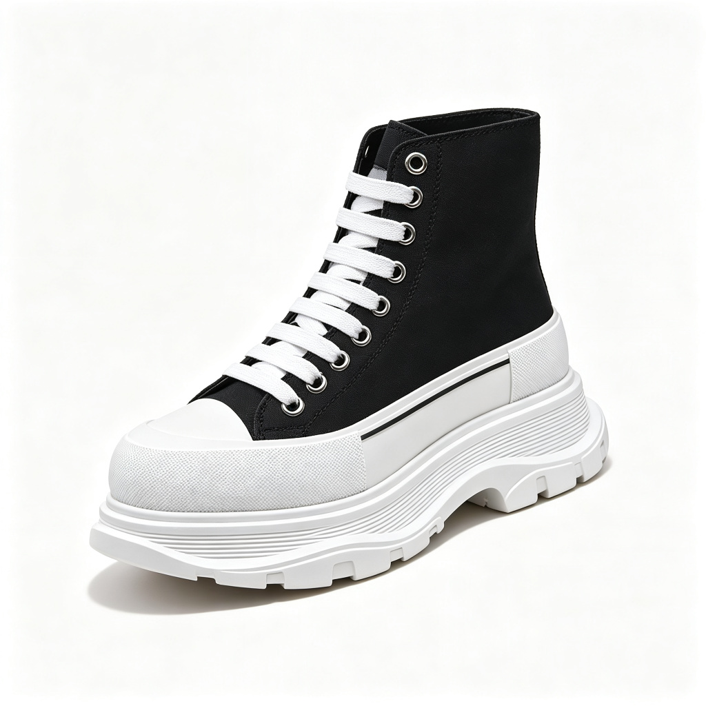 Black White Color Block Platform High Top Canvas Shoes
