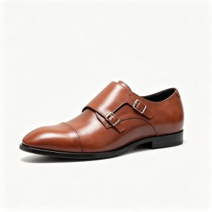 Brown Double Monk Strap Leather Shoes