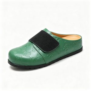 Green Embossed Mule Slides