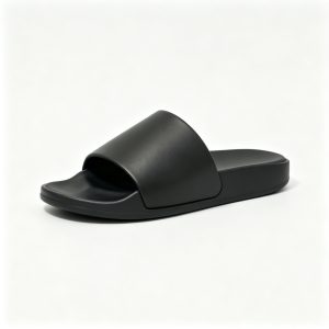 Black Embossed Flat Slides