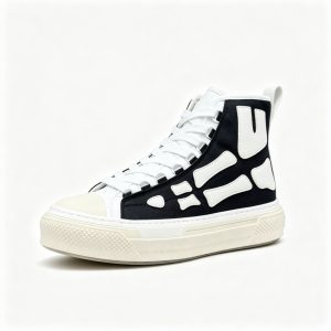Black White Skeleton High Top Skate Shoes