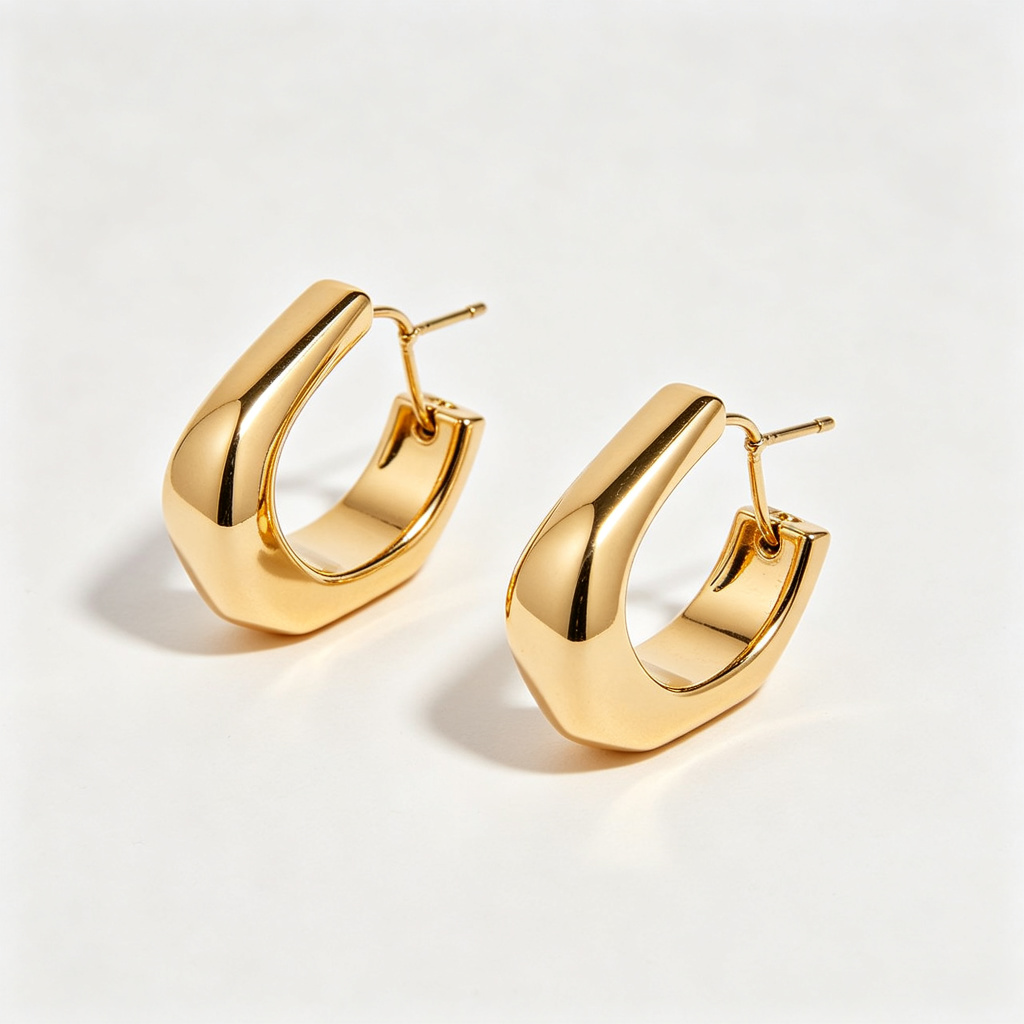 Gold-Tone Alloy (Non-Precious Metal) Geometric Hoop Earrings
