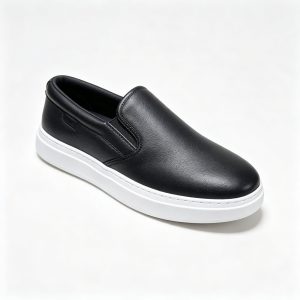Black Leather Slip On Casual Shoes