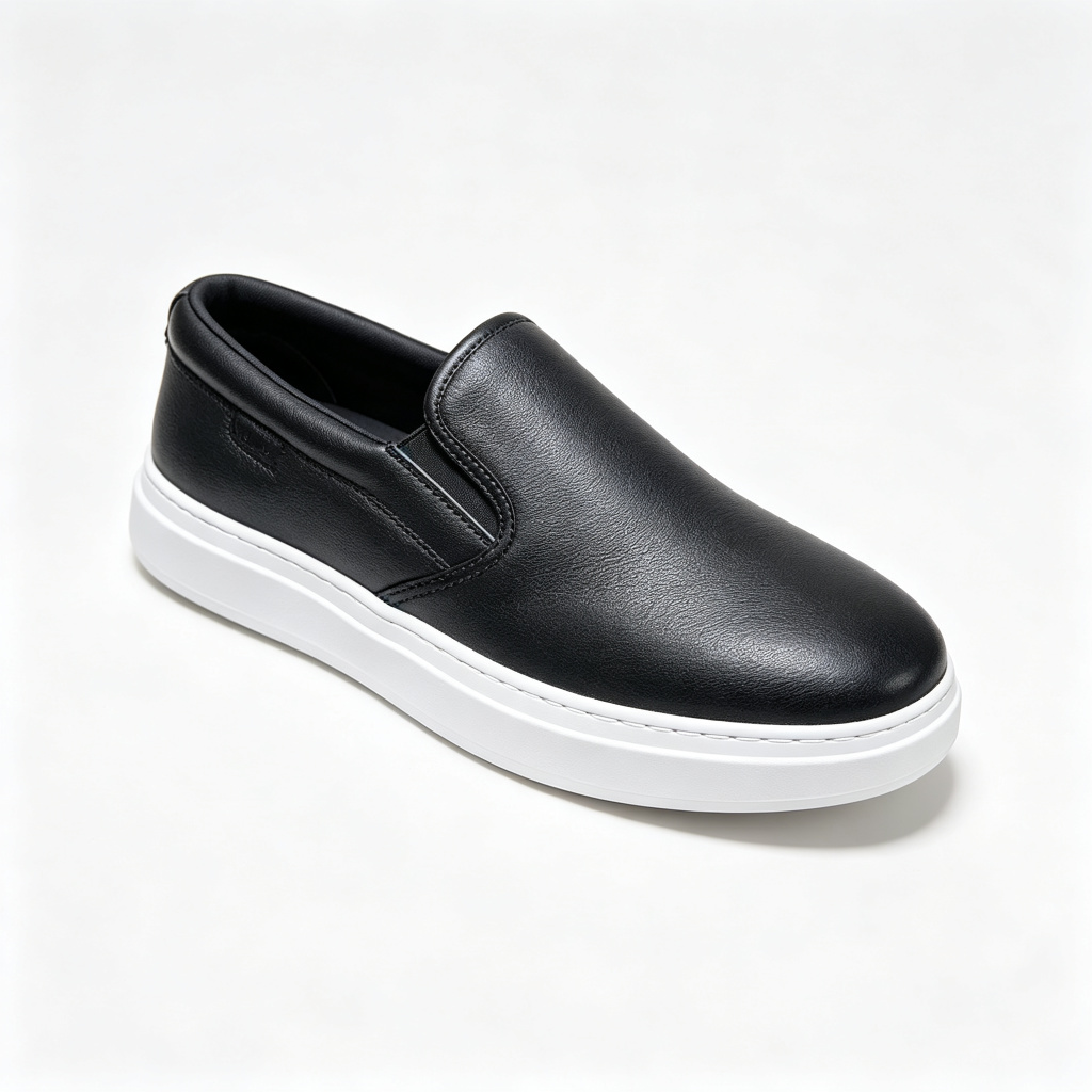 Black Leather Slip On Casual Shoes