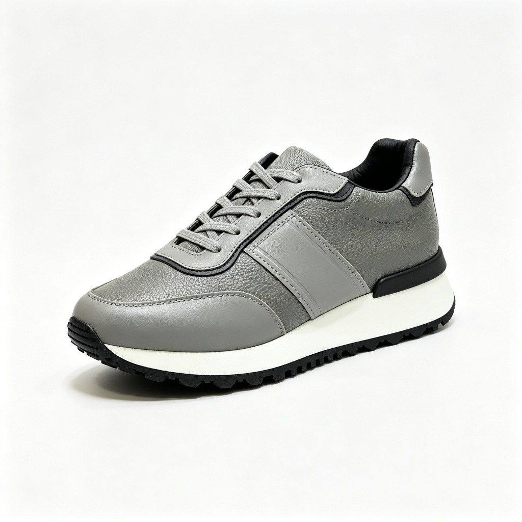 Gray Leather Retro Running Shoes