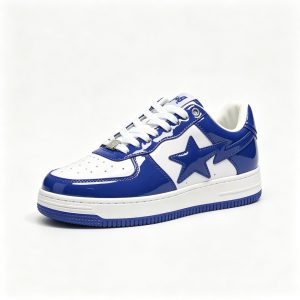 Blue White Patent Star Low Top Skate Shoes
