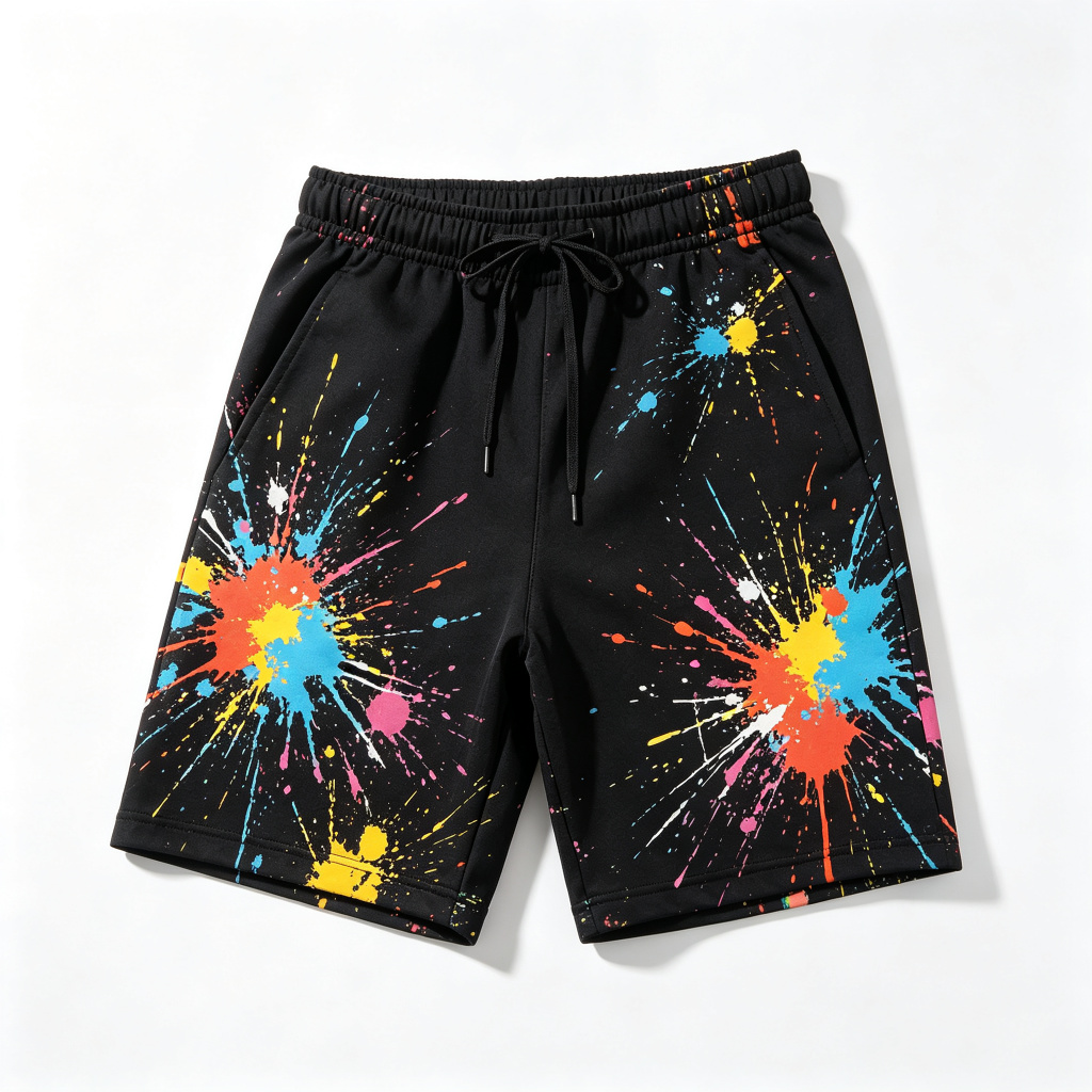 Black Splatter Print Shorts
