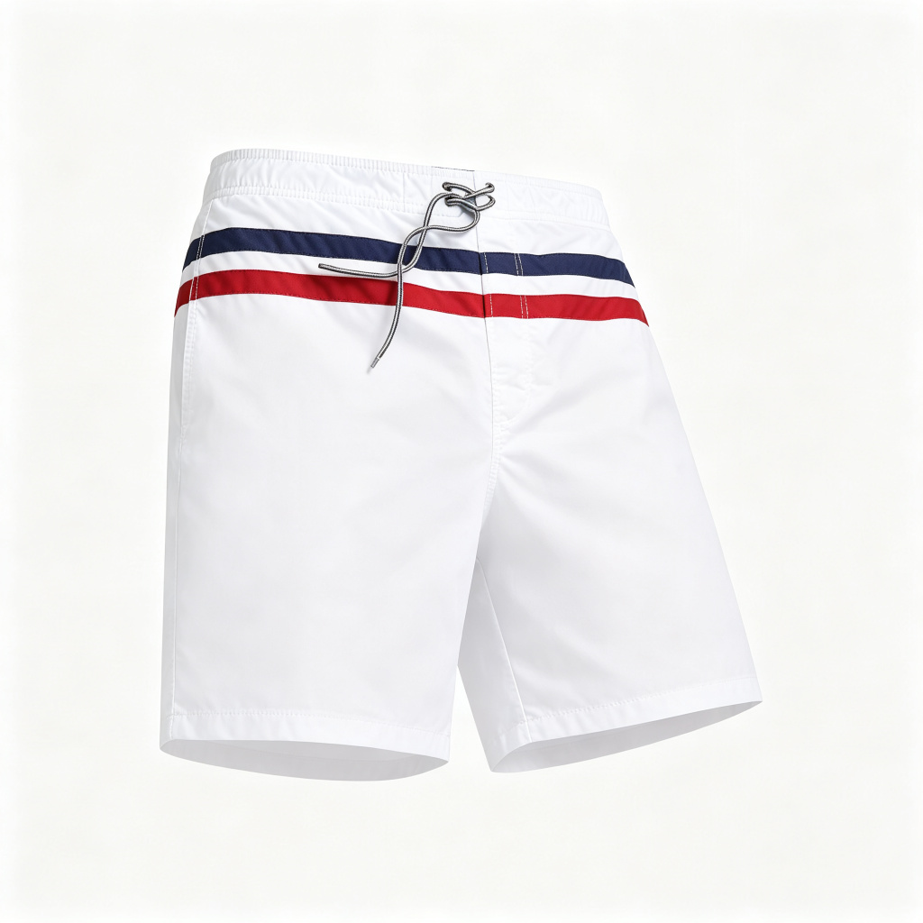 White Red Blue Stripe Beach Shorts