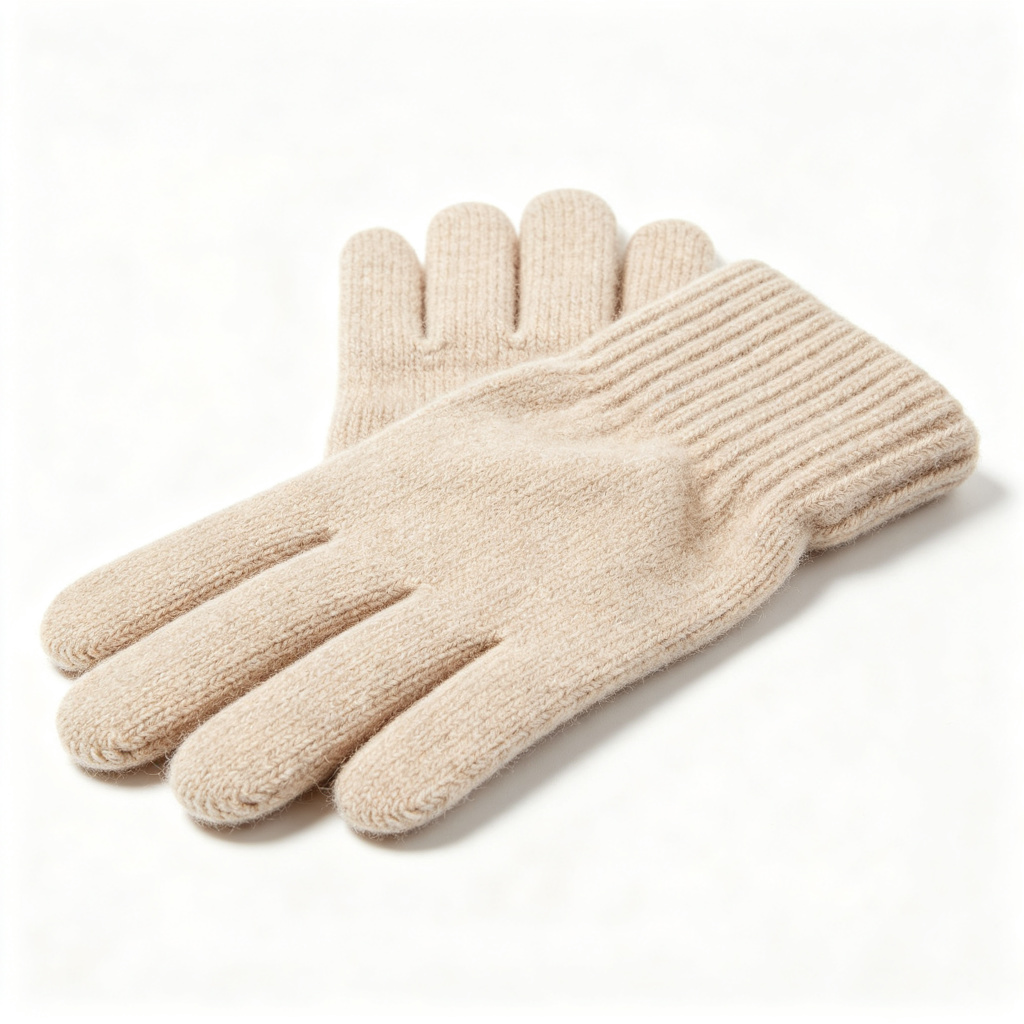 Beige Wool Knit Gloves