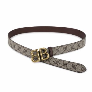 Gray Brown Patterned Antique Gold Buckle Belt, 38mm