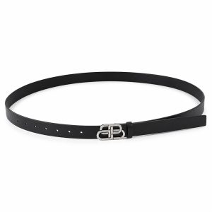 Black Narrow Silver Buckle Belt, 25mm