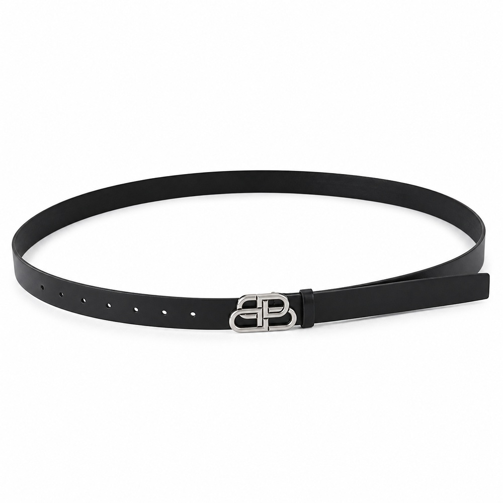 Black Narrow Silver Buckle Belt, 25mm