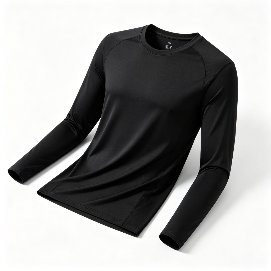 Black Long Sleeve Crew Neck Athletic T-Shirt
