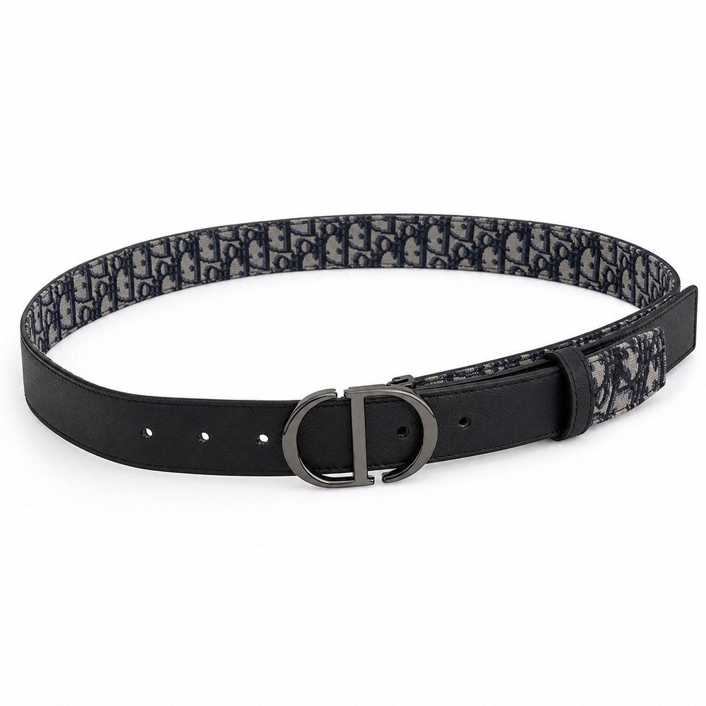 Reversible Black and Navy Patterned Belt, 30mm