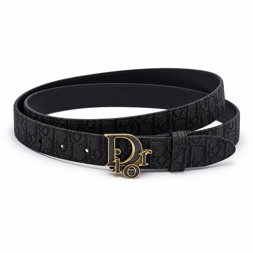 Black Patterned Letter-Detail Buckle Belt, 35mm