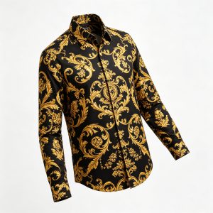 Black Gold Baroque Print Shirt