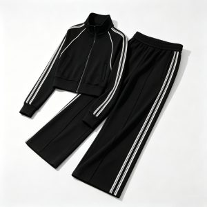 Black White Stripe Wide Leg Pants Set