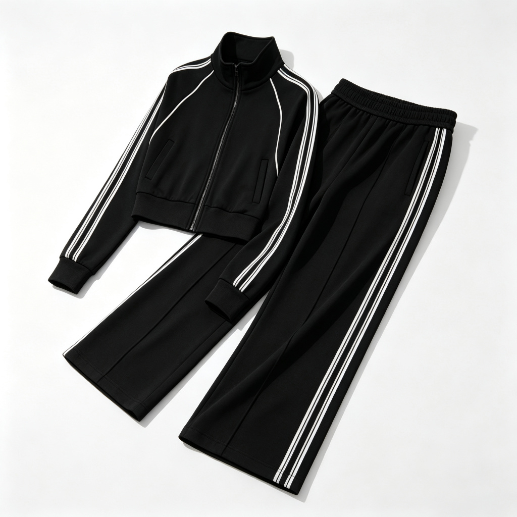 Black White Stripe Wide Leg Pants Set