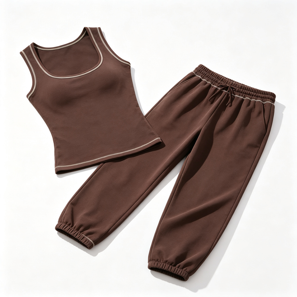 Brown Tank Top Jogger Pants Tracksuit Set