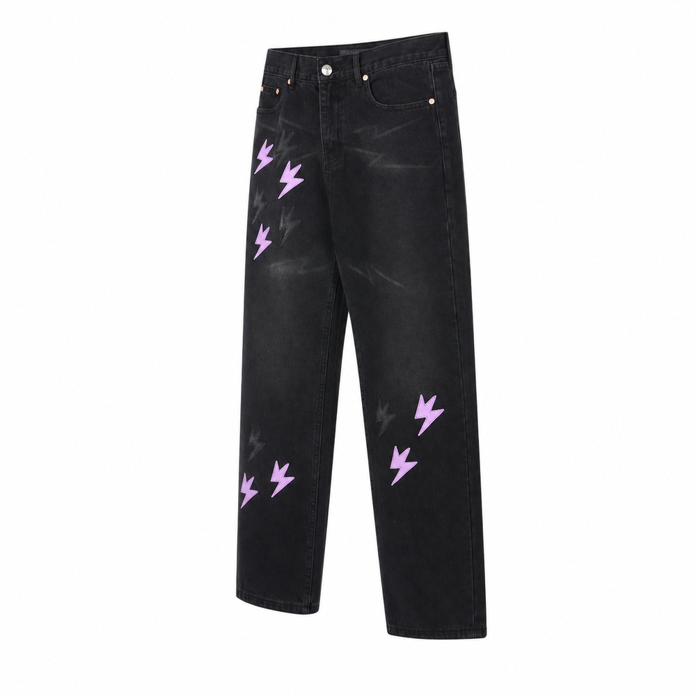 Black Washed Purple Lightning Straight Leg Jeans