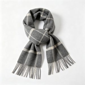 Gray Check Wool Scarf