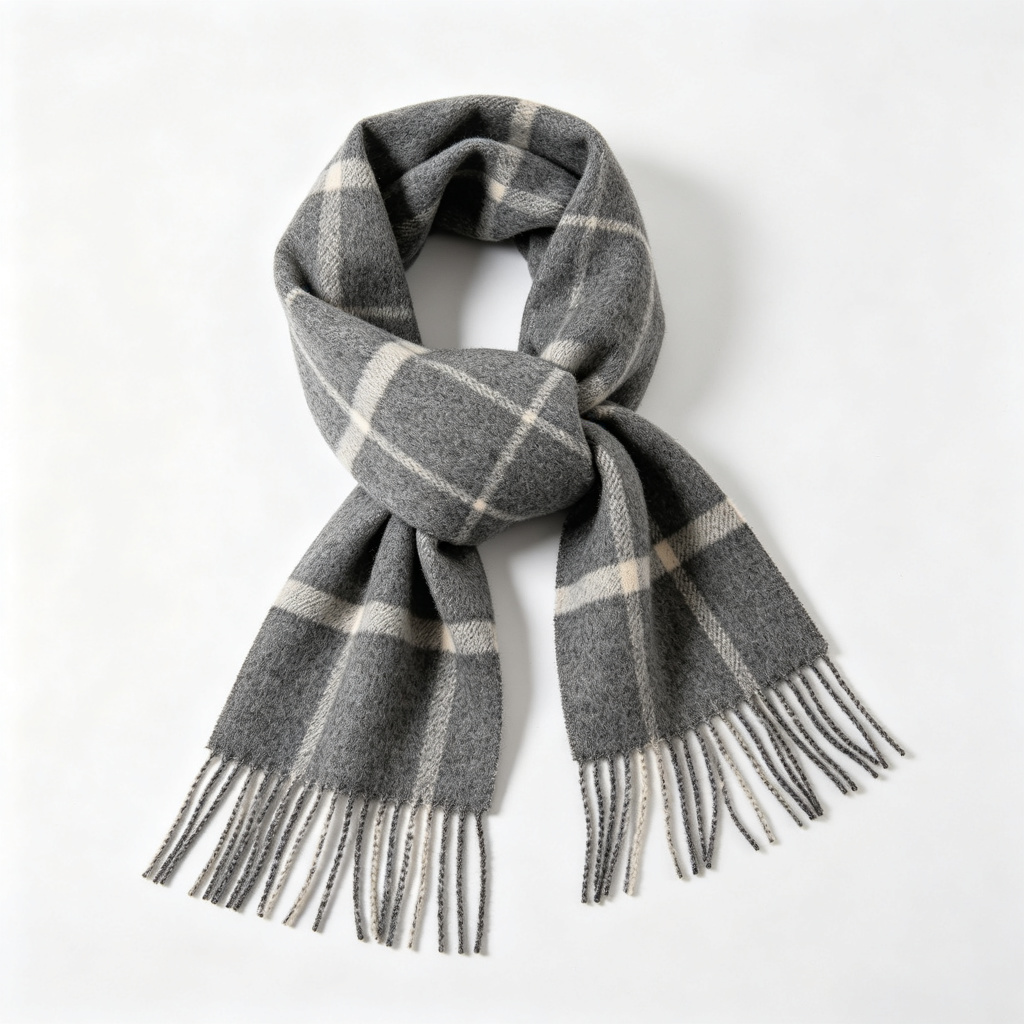 Gray Check Wool Scarf