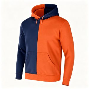 Navy Orange Color Block Hooded Sweatshirt