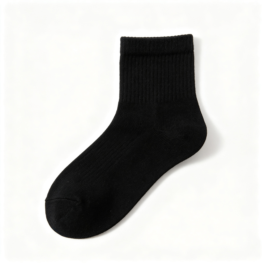 Black Cotton Crew Length Socks