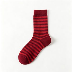 Burgundy Stripe Crew Socks