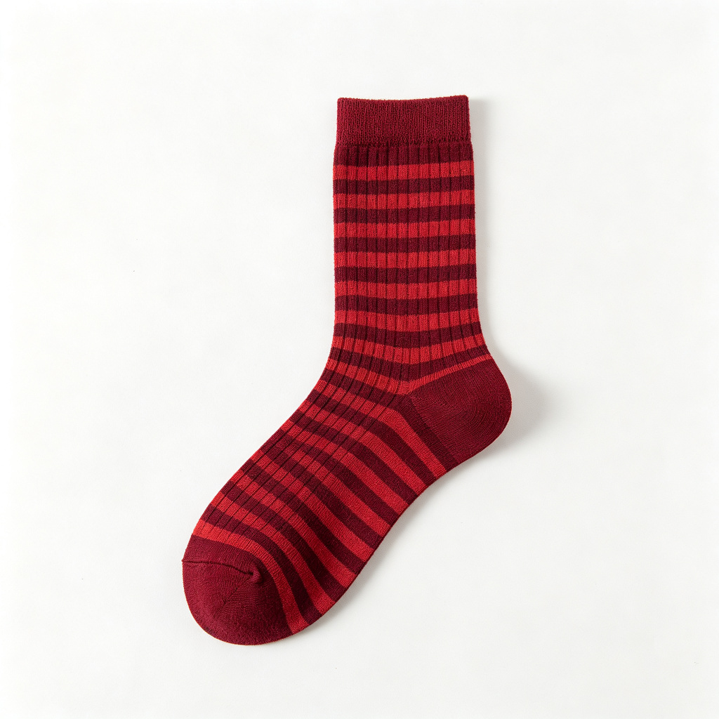 Burgundy Stripe Crew Socks