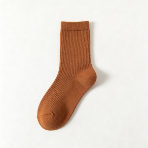 Brown Cotton Crew Length Socks