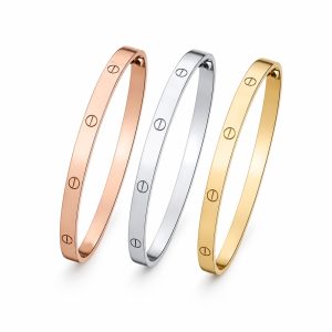 Tri-Tone Alloy (Non-Precious Metal) Slim Screw Bracelet Set