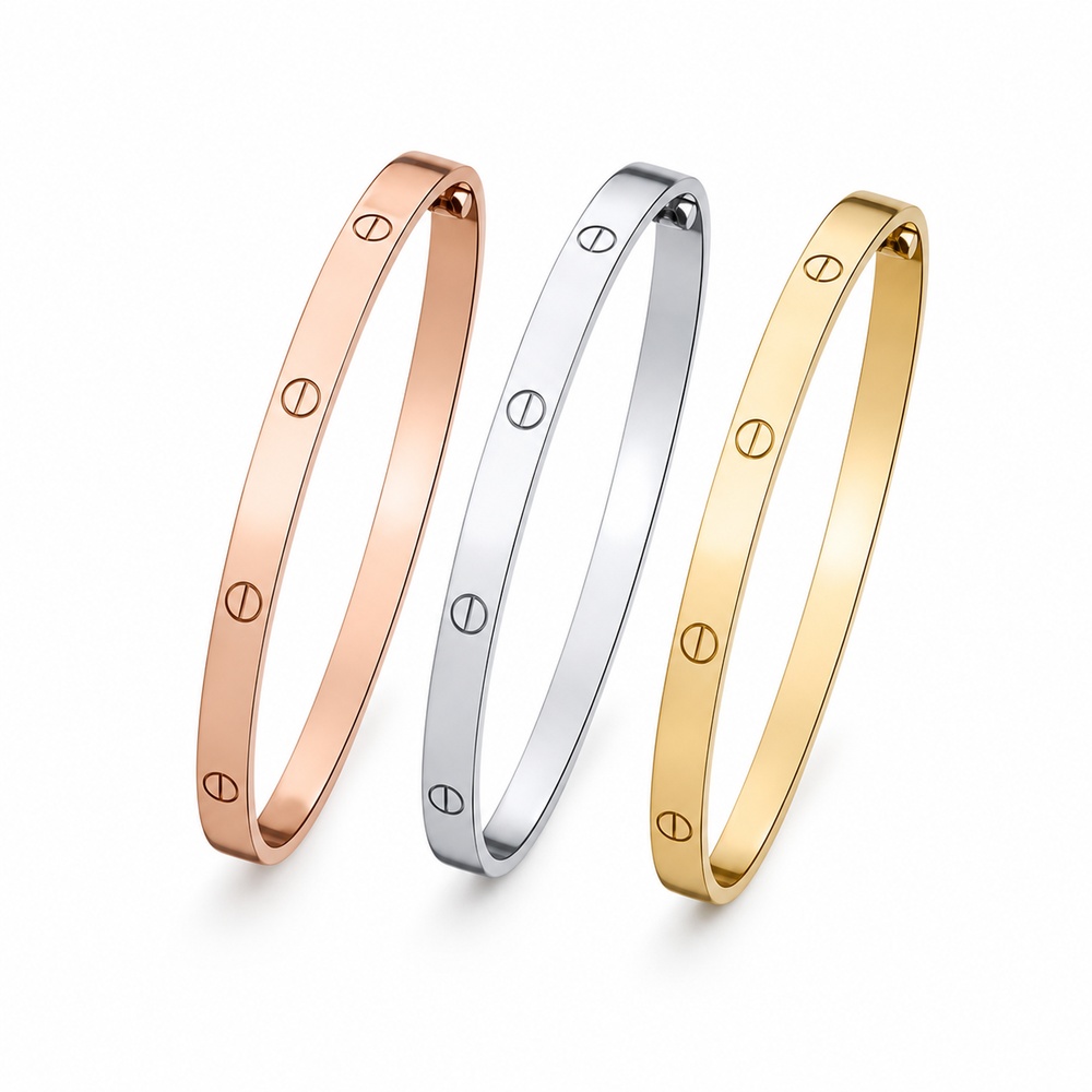 Tri-Tone Alloy (Non-Precious Metal) Slim Screw Bracelet Set
