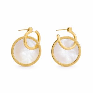 Gold Mother Of Pearl Double Hoop Earrings