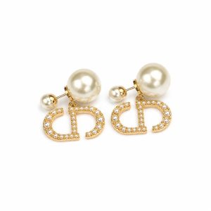 Pearl Crystal Letter Earrings