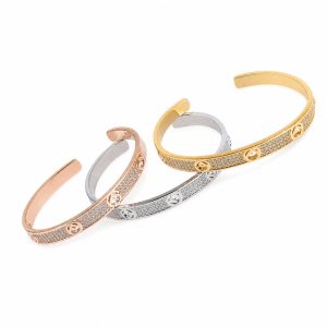 Tri-Tone Alloy (Non-Precious Metal) Crystal Slim Bracelet Set