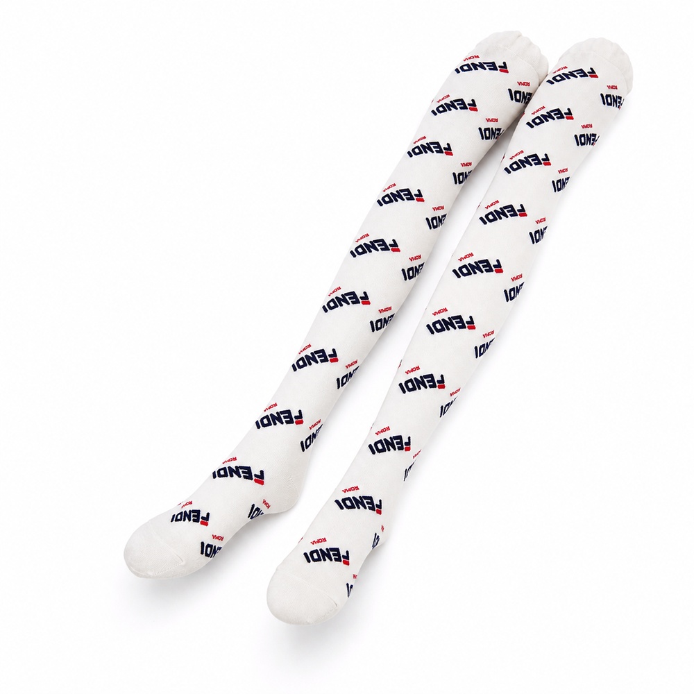 White Navy And Red Logo Over The Knee Socks